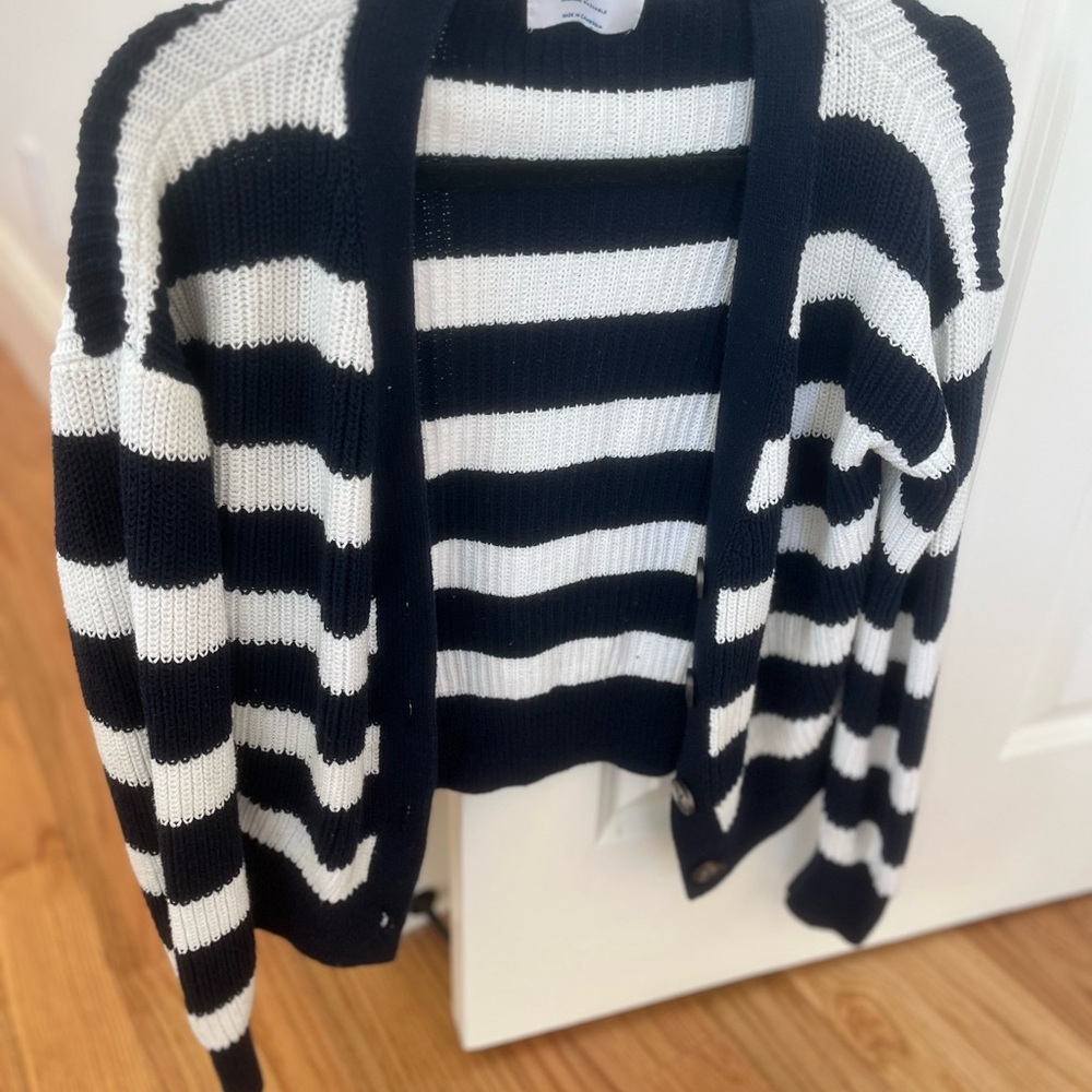Old Navy Navy and White Striped Cardigan